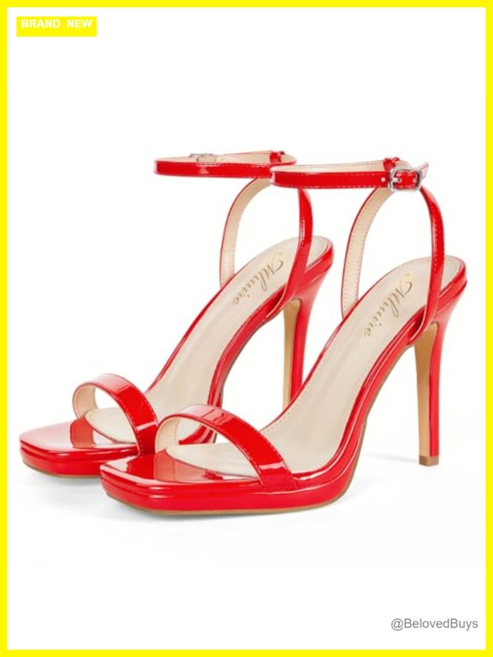 Women's Stiletto Strappy Heeled Sandals Square Open Toe Ankle Strap Buckle